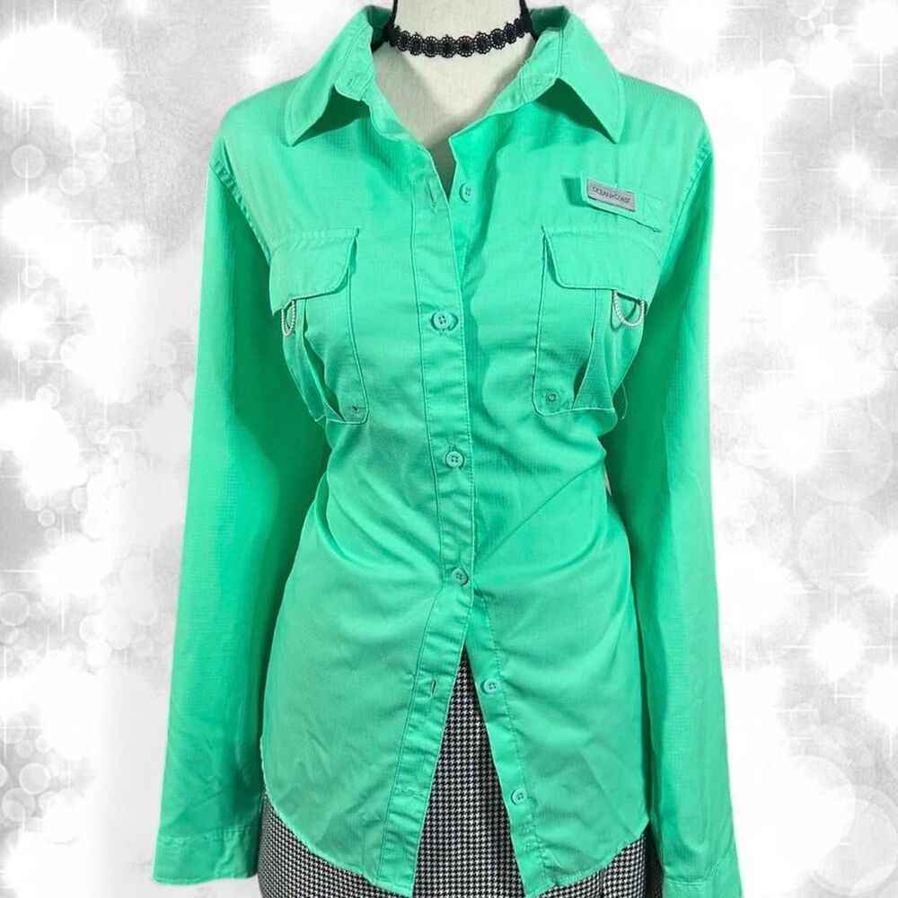 Sporty Fairy Mint Green Breathable Buttoned Top With Pockets